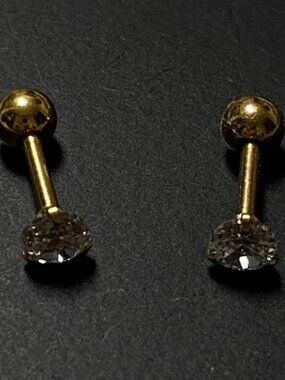 (Gold / 4mm) 2Pc Stainless Steel Cubic Zircon Unisex Shiny Earrings - SEALED